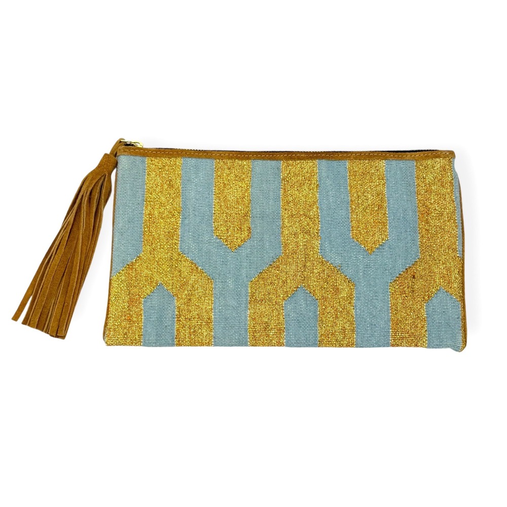 ACCHA London Dhurrie Clutch Woven Geometric Bag Boho Woven Tassel Handmade